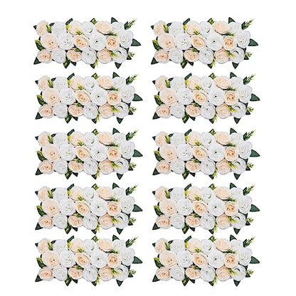 DYNAMI Wedding Dining Table Flower Centerpiece,10Pcs 19.7 * 9.8 in Artificial Rose Flowers Arrangements, Table Runner Road Lead Decorations Floral Centerpiece,for Party Table Decor (Champagne+White)