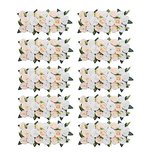 DYNAMI Wedding Dining Table Flower Centerpiece,10Pcs 19.7 * 9.8 in Artificial Rose Flowers Arrangements, Table Runner Road Lead Decorations Floral Centerpiece,for Party Table Decor (Champagne+White)