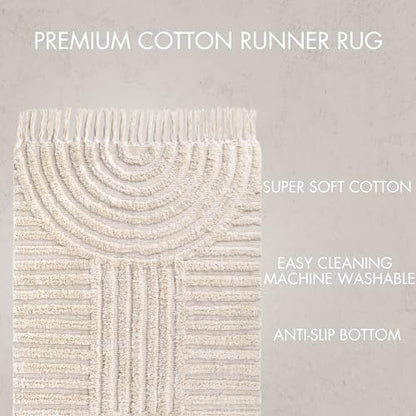 Beautiful 2x6 ft Boho Runner Rug with Tassels - Soft Cotton for Hallway - color: Cream, size: 2' x 6' (Rectangular)
