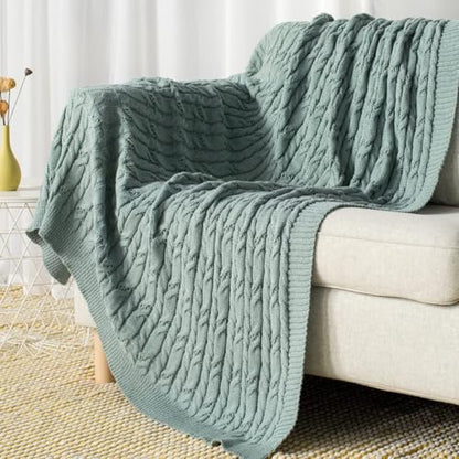 Carriediosa Cable Knit Woven Chenille Throw Blanket 60" x 80" Sage Green - color: Sage Green, size: 60" X 80"