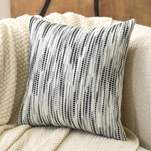 Aeckself Boho Striped Pillow Cover 18x18, Decorative Square Throw Pillow Cover Chenille Neutral Pillowcase for Couch Bedroom Living Room, Black Gray - color: Black Gray, size: 18" x 18" (Pack of 1)