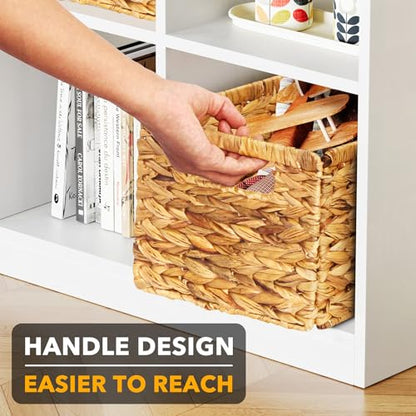 SpaceAid 4 Pack Wicker Basket, Storage Baskets for Organizing, Woven Rattan Basket with Handles for Shelves, Water Hyacinth Large Cube Organizer Storage Bin, 13x8.2x7 inch, Natural - size: 4-Pack, 13x8.2x7in