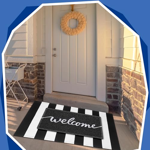 Geelin 2 Pcs Layered Welcome Doormat, Black and White Striped Rug Set - style: Stripe Welcome