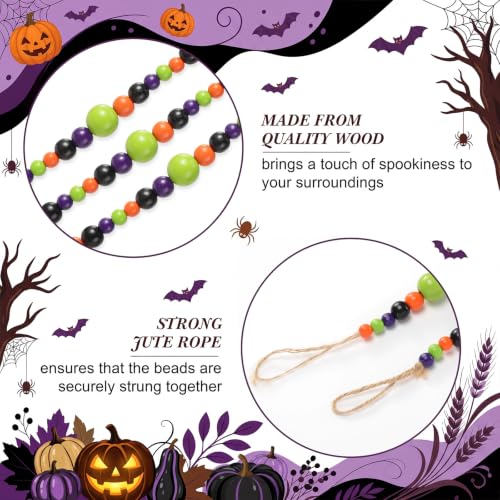 Giegxin 1 Pcs Halloween Wooden Bead Garland, Black, Orange, Green, Purple - color: Black, Orange, Green, Purple