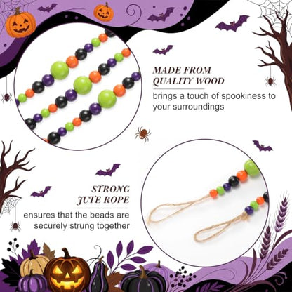 Giegxin 1 Pcs Halloween Wooden Bead Garland, Black, Orange, Green, Purple - color: Black, Orange, Green, Purple