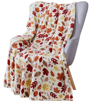 Fall Leaves Soft Fleece Throw Blanket, Red Yellow Brown Beige Colors, 50x70 - color: Colorful Leaves