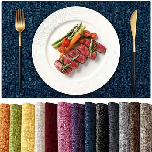 KXN Placemats Set of 4, Durable Dual-Layer Fabric Table Mats, Navy Blue - color: Navy Blue