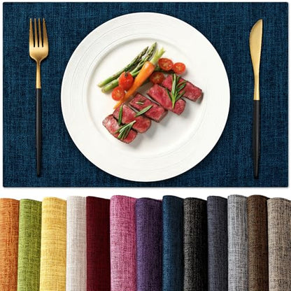 KXN Placemats Set of 4, Durable Dual-Layer Fabric Table Mats, Navy Blue - color: Navy Blue