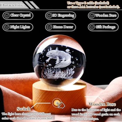 Ornalrist 3D Axolotl Gifts 3.15in Crystal Ball Figurine for Girls, Boys - color: Axolotl