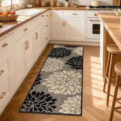 Findosom Washable Kitchen Runner Rug, 24" x 60" Large Kitchen Mat, Black - color: Black/Beige, size: 24" x 60"