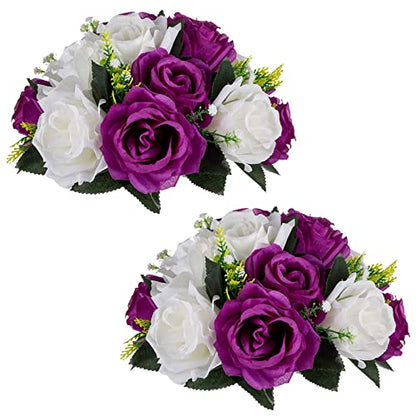 NUPTIO Flower Balls Centerpieces for Tables: Purple & White Fake Roses - color: Purple & White, size: 2 Pcs