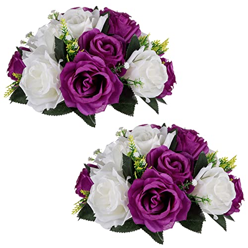 NUPTIO Flower Balls Centerpieces for Tables: Purple & White Fake Roses - color: Purple & White, size: 2 Pcs