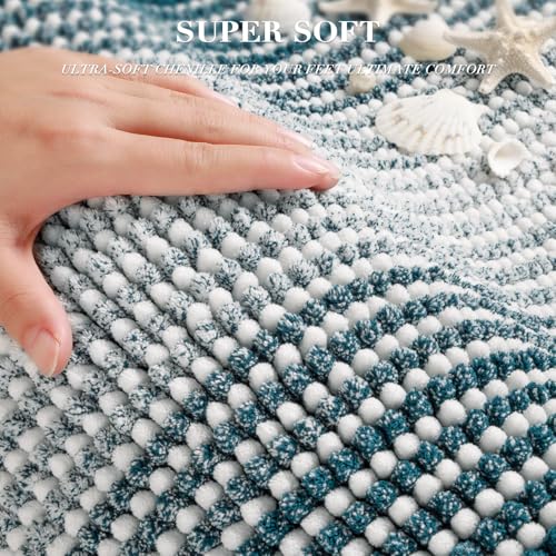 BSICPRO Bathroom Rugs Sets 2 Piece, Non Slip Striped Bath Mats, Teal - color: Teal, size: 20" x 32" Plus 16" x 24"