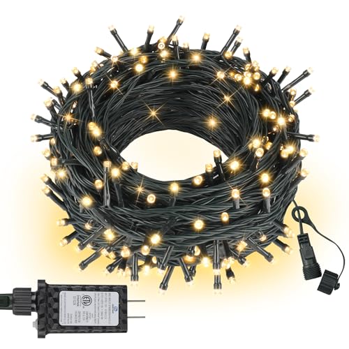 ASENEK Outdoor String Lights 99FT 300 LED Connectable 8 Modes with Timer Decorative String Lights for Xmas Tree Patio Party Warm White - color: Warm White Dark Green Wire, size: 99FT 300LED