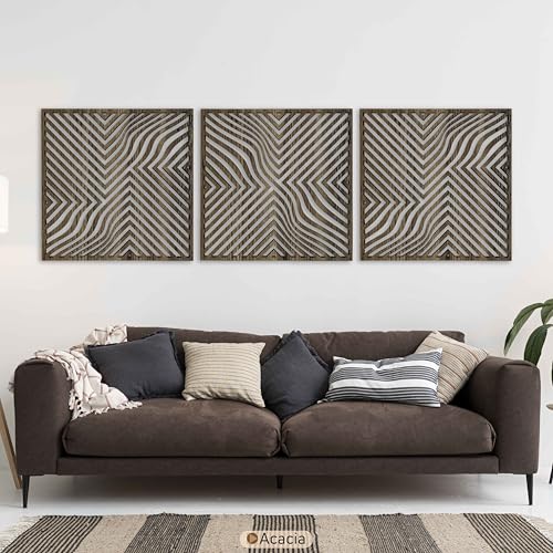 Modern Optical Wave Wood Wall Art Set, Extra Large Mid Century Wooden Decor, 3 Piece Geometric Flow Line Panels, Abstract Home Accent for Living Room and Bedroom