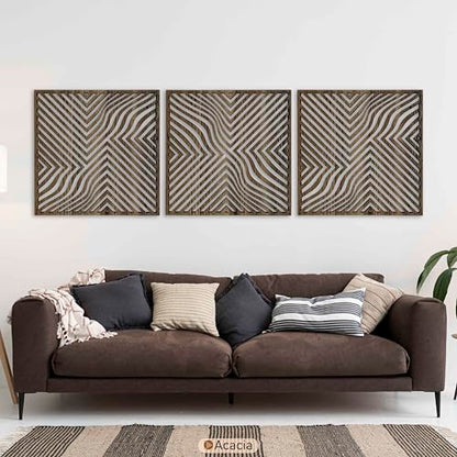 Modern Optical Wave Wood Wall Art Set, Extra Large Mid Century Wooden Decor, 3 Piece Geometric Flow Line Panels, Abstract Home Accent for Living Room and Bedroom
