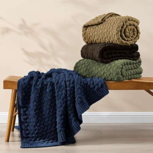 Deep Sea Blue Chunky Knit Throw Blanket,Extra Thick Cozy Sofa Blanket 50x60 - color: Deep Sea Blue, size: 50"x60"