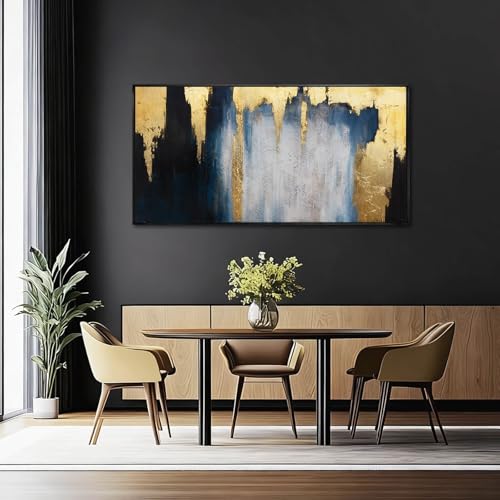 Framed Blue Gold Abstract Canvas Wall Art for Living Room 24x48 Inch - color: Blue and Gold, size: 48"L x 24"W