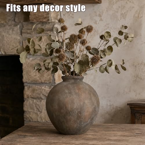 Rustic Farmhouse Ceramic Vase, 7.9 Inch, Terracotta Decor, Brown - color: Brown