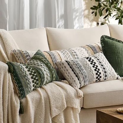 Kevin Textile Boho Tufted 12x24 Inch Lumbar Pillow Cover 1 Pack, Beige - color: Beige, size: 24" x 12" (Pack of 1)