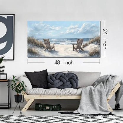 Ouzzlie Coastal Wall Art Light Blue Picture Art for Bedroom - color: Light Blue, size: 48"L x 24"W