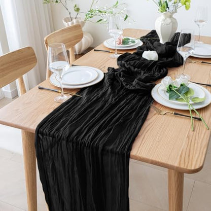 Cheesecloth Table Runner 10FT Black Boho Gauze Rustic Sheer Runners - color: Black, size: 1 Pack