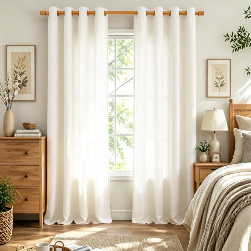 Linen Curtains 102 inch Long,Light Filtering Semi Sheer for Bedroom - color: Ivory, size: 52"W x 102"L (Pack of 2)