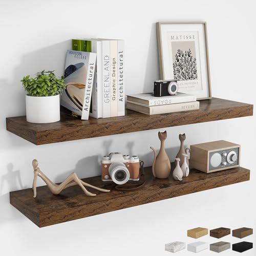 RICHFOCUS Long Floating Shelves for Wall 2Pack|Rustic Brown|40" Lx8 D - color: Rustic Brown, size: 39.4"L x 8"D, Set of 2
