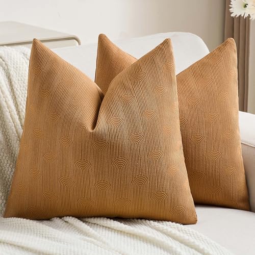 FUTEI Pack of 2 Chenille Throw Pillow Covers 18x18 Inch,Bronze - color: Bronze, size: 18" x 18" (Pack of 2)
