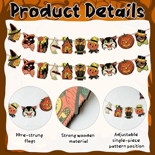 L1rabe Vintage Halloween Hanging Banners - Retro Wooden Hanging Ornaments