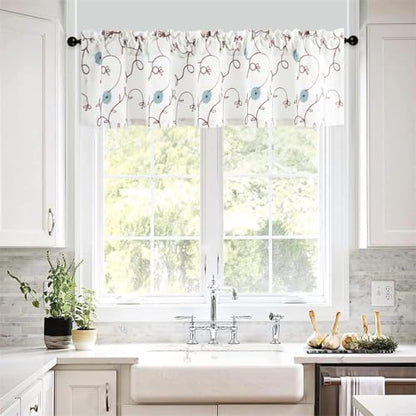 VOGOL Blue Floral Embroidered Valance, Country Style, 60 x 14, 1 Panel - color: Blue, size: 60"W x 14"L (Pack of 1)