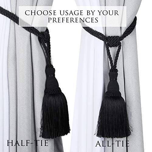 BEL AVENIR 2 Pack Curtain Tiebacks Tassel Drapery Tie-Backs Rope Holdbacks - color: Black, size: 2 Pack