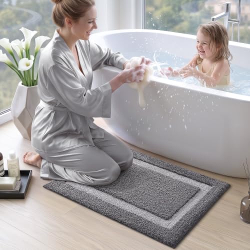 LUMI Bathroom Rug, Non Slip Absorbent Bath Mat, Dark Grey, 24"x43" - color: Dark Grey, size: 24"x43"