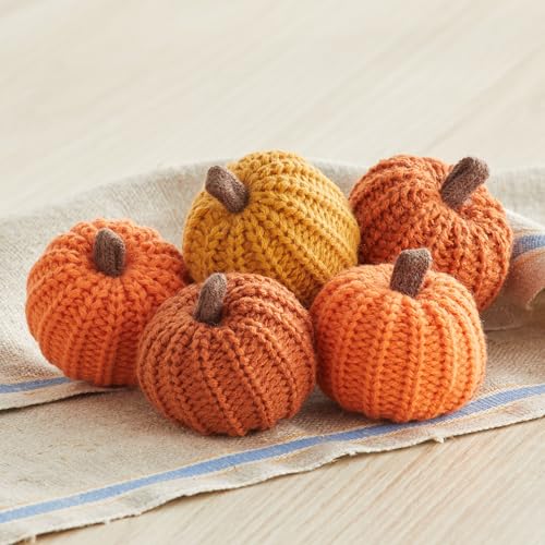 Mini Knit Pumpkins, Orange, Set of 5 (Mini Knit Orange) - color: Mini Knit Orange
