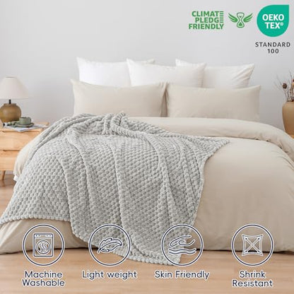 PHF Soft Cozy Fleece Throw Blanket, 340GSM Lightweight Warmth, Light Grey - color: Light Grey, size: Throw(50"x60")