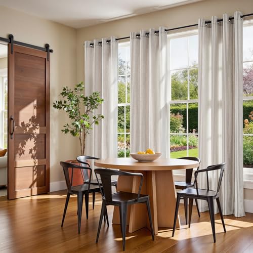 Vangao Linen Striped Curtains for Living Room Bedroom Farmhouse - color: Boxter Striped| Taupe Grey on Beige, size: 50"W x 63"L (Pack of 2)