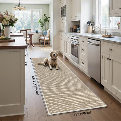 HEBE Washable Runner Rug 2'x6', Non Slip Low-Pile Hallway Rugs Runner - color: Beige/White, size: 2' x 6' (Rectangular)