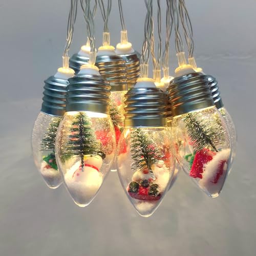 Christmas Lights 6.8Ft LED Christmas Tree Snow Globe Light 10 Shatterproof Edison Bulbs Battery Operated Light with Remote Timer, String Lights Indoor for Bedroom Porch Garden Party Xmas Decor - size: Christmas Lights with Tree