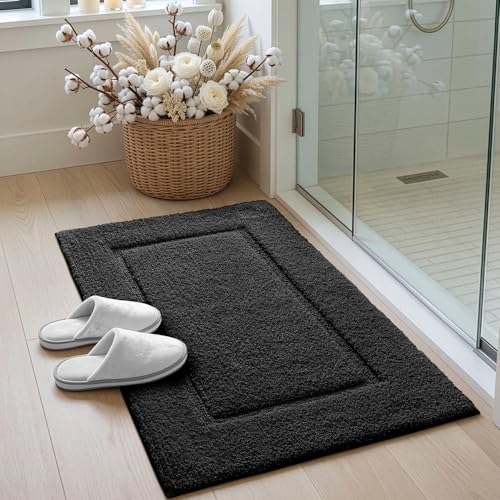 DEXI Bath Mat 24x16, Soft Absorbent Bathroom Rugs Non Slip, Black - color: Black, size: 24" X 16" (Rectangular)