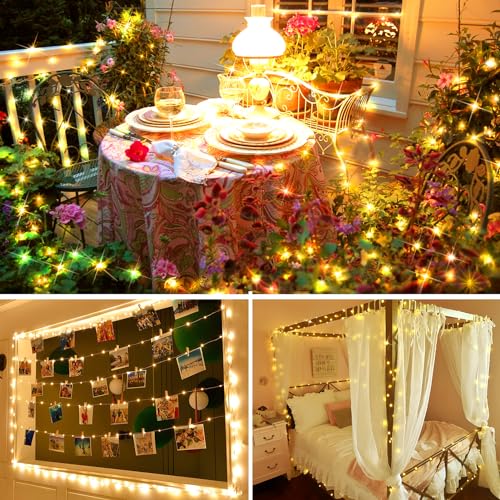 KNONEW 400FT 1200LED Green Wire Outdoor Fairy Lights Plug in Warm White - color: Warm White, size: 400FT 1200 LED Green Wire