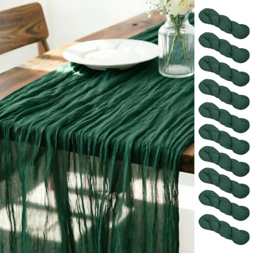 Cheesecloth Table Runner Fall Boho Wedding Birthday Home Decor - color: Emerald Green, size: 10ft 10Pack