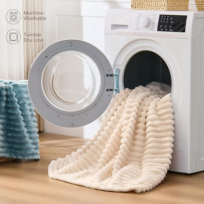 330GSM Ribbed Fleece Throw Blanket for Couch, Cream, 50"x60" - color: Cream, size: Throw(50"x60")