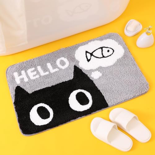 Molesun Cat Bath Mat 20x31, Soft Absorbent Microfiber Bath Rugs - color: Black, size: 20" x 31"