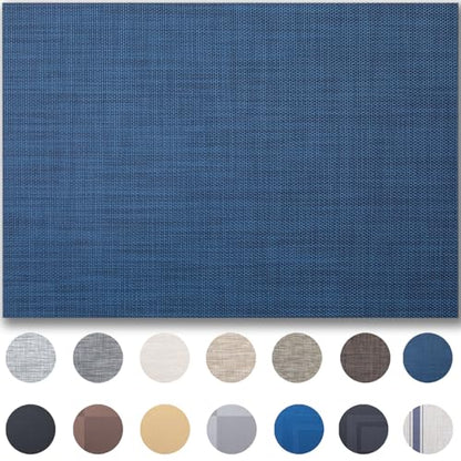 Placemats Set of 4 - Easy Clean Woven Vinyl Placemats for Dining Table, Indoor/Outdoor Place Mats, Washable PVC Table Mats（Navy Blue） - color: A-navy Blue
