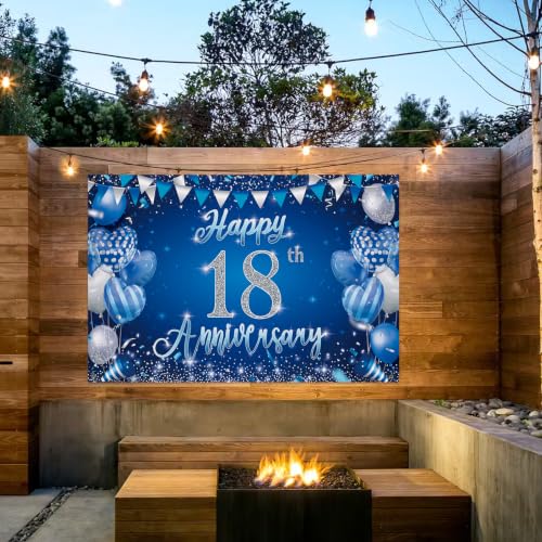 18th Anniversary Backdrop,Blue Silver 18th Wedding Anniversary Background - color: Blue, size: 18th