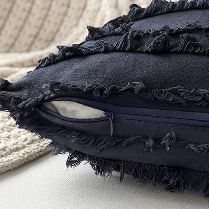 MIULEE Boho Linen Striped Throw Pillow Covers 18x18, Navy Blue - color: Navy Blue, size: 18" x 18" (Pack of 2)