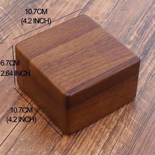 Walnut Color Wood Watch Box, Carved from One Solid Block of Wood, Luxury Wooden Jewelry Box with Magnetic Lid, Keepsake Gift Box for Watch, Jewelry, Rings, Wedding Gift(4.2" x 4.2" x 2.64") - color: Storage Box-DKH-10.7*10.7CM