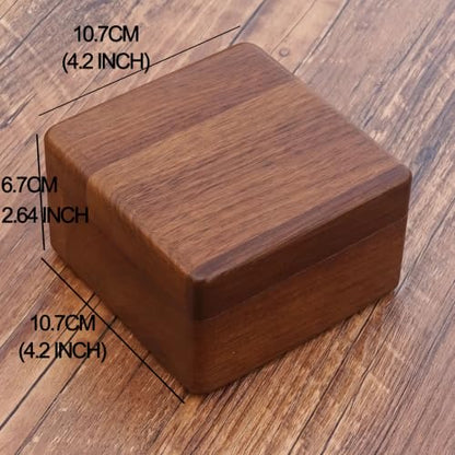 Walnut Color Wood Watch Box, Carved from One Solid Block of Wood, Luxury Wooden Jewelry Box with Magnetic Lid, Keepsake Gift Box for Watch, Jewelry, Rings, Wedding Gift(4.2" x 4.2" x 2.64") - color: Storage Box-DKH-10.7*10.7CM