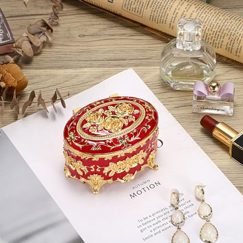 Hipiwe Oval Jewelry Box Classic Metal Trinket Organizer Ring Storage Box - color: Red, size: Small