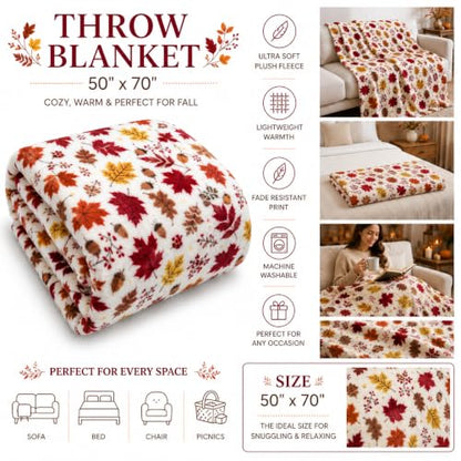 Fall Leaves Soft Fleece Throw Blanket, Red Yellow Brown Beige Colors, 50x70 - color: Colorful Leaves